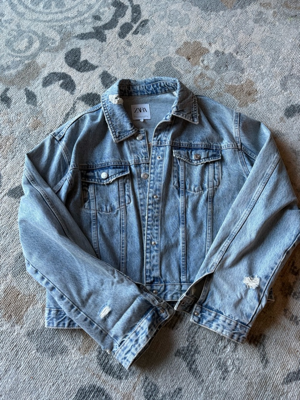 Zara Light Blue Distressed Denim Jacket